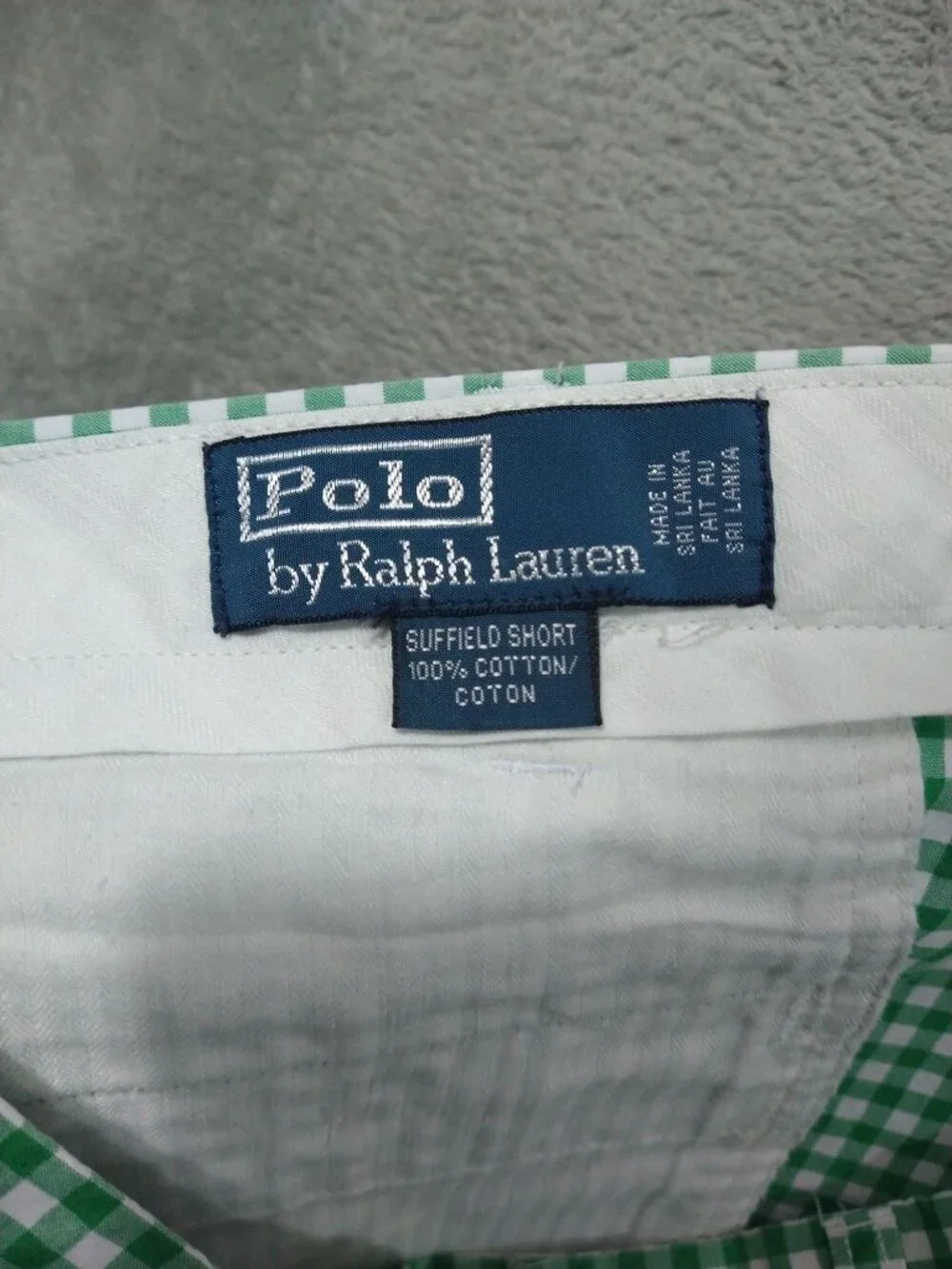 Polo Ralph Lauren Shorts Mens 36 Green Gingham Plaid Suffield Chino Flat Front